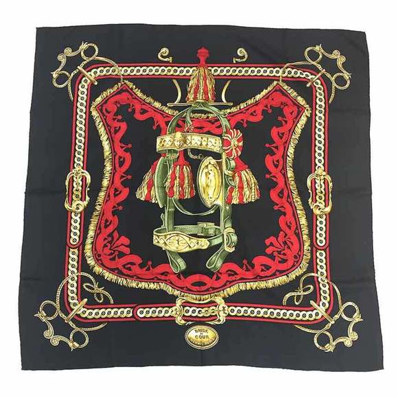 Hermès Carré 90 Black Silk scarf - Picture 1 of 3